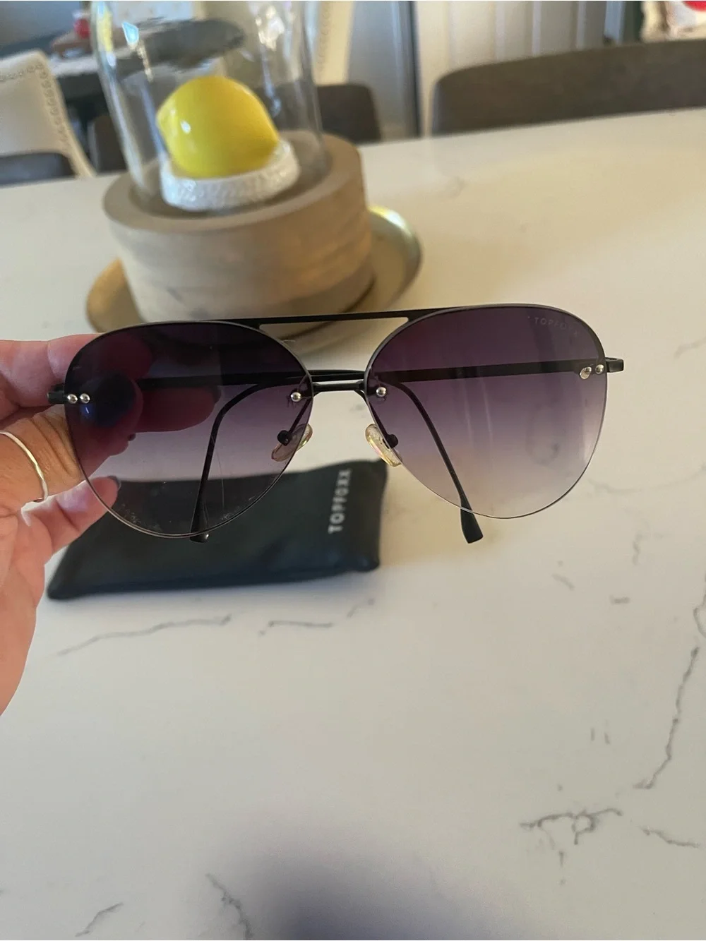Topfoxx Black Frame Purple Gradient Lens Women's Aviator Sunglasses